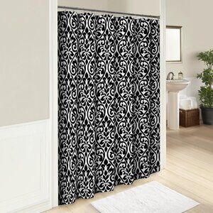 Black Damask Fabric Shower Curtain